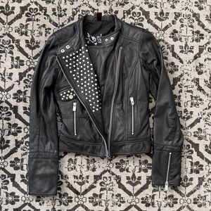 Danier Studded Black Leather Jacket, XXS